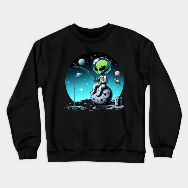 Cosmic fishing - Green alien Crewneck Sweatshirt by Ingridpd